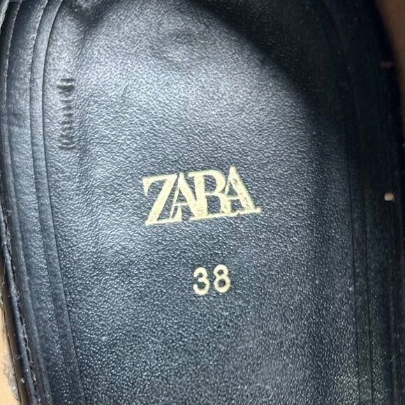 Zara Black Leather Lug Sole Loafers Platform Gold Detail 38 US 7.5 - Picture 7 of 7